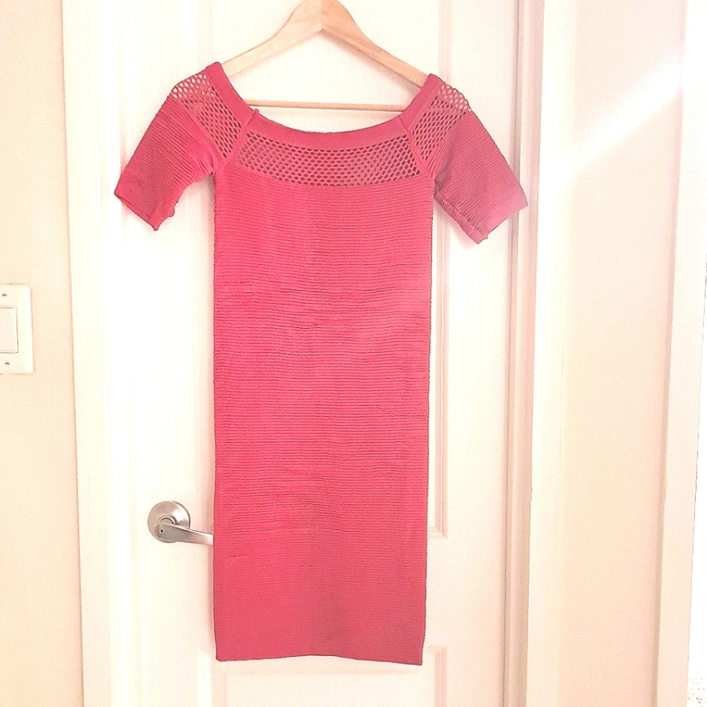 Sexy 💋 Mesh Neck Detail,fuchsia pink💖 Midi Dress